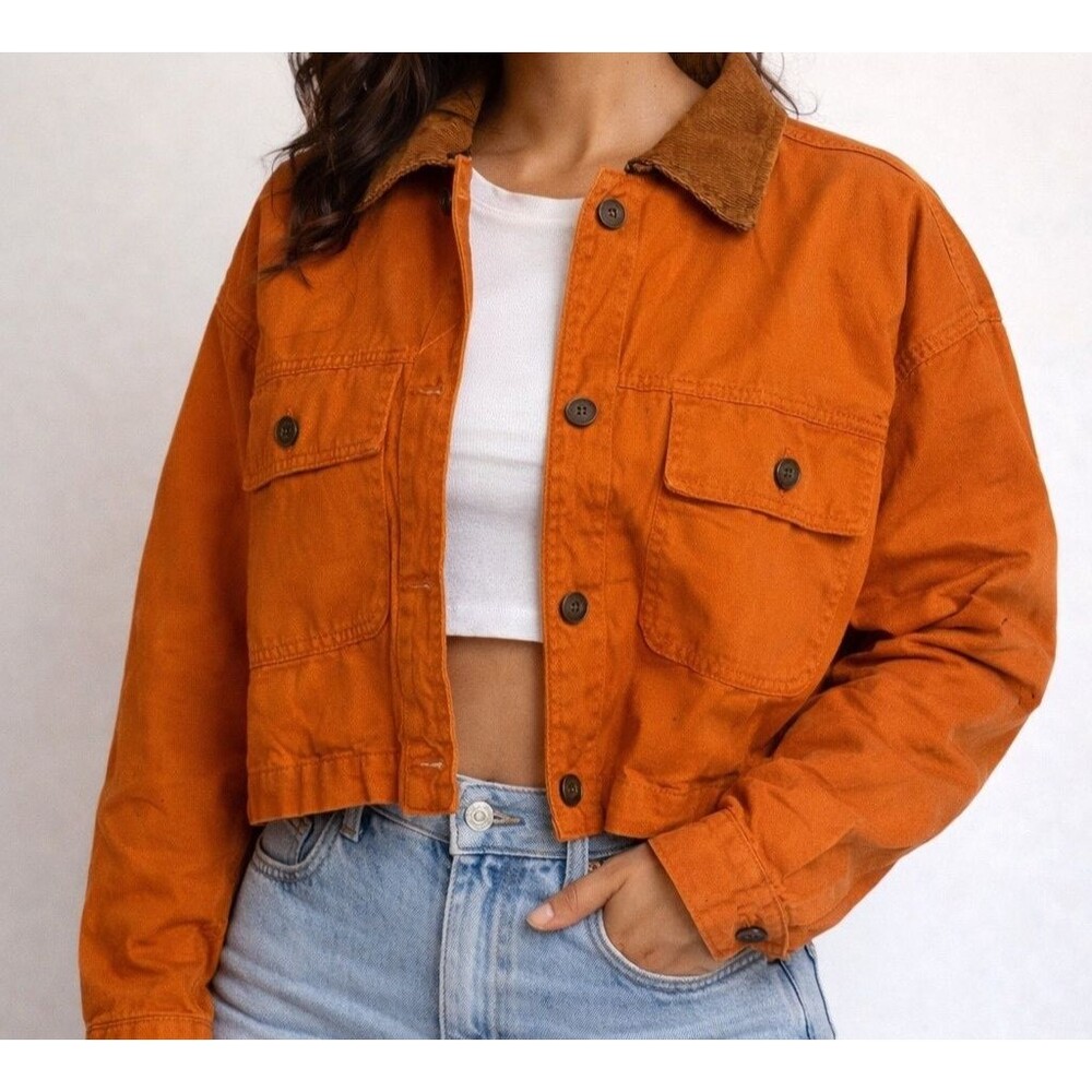 Women's Wild Fable Rust Cropped Canvas Surplus Shacket Size Medium M‎